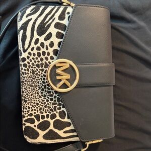 Michael Kors Black and Leopard Print Crossbody Bag
